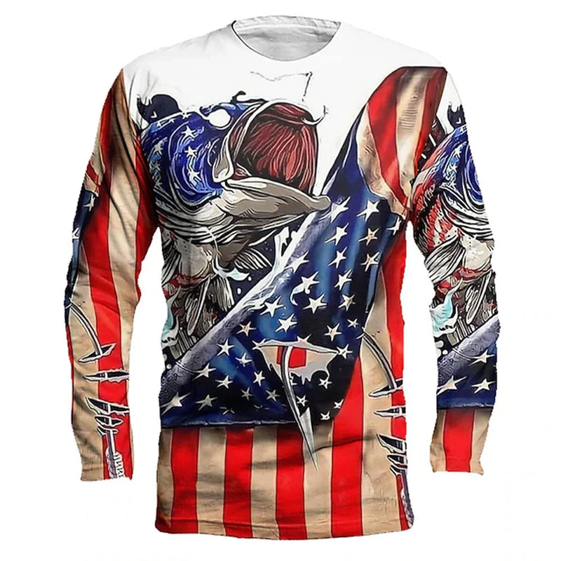 Camiseta Estampada Manga Longa Secagem Rápida Esportiva