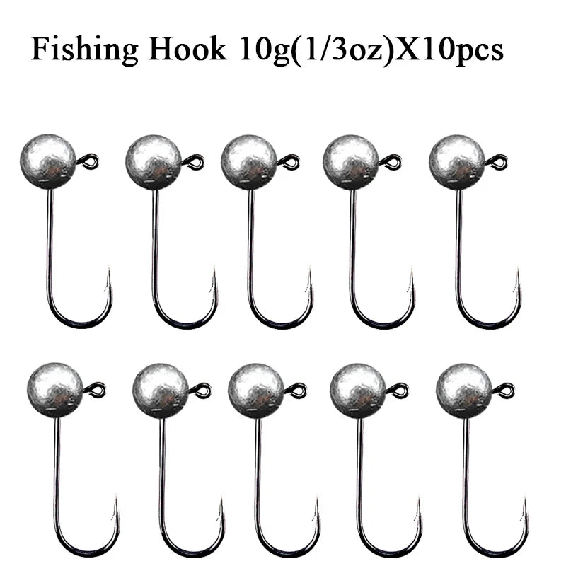 Ganchos Jig Head 10pçs 1–10g aço carbono cabeça redonda