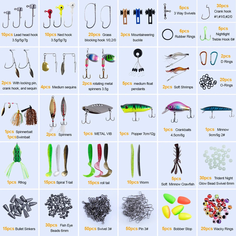 Kit Goture 450 peças com anzóis, iscas e caixa completa