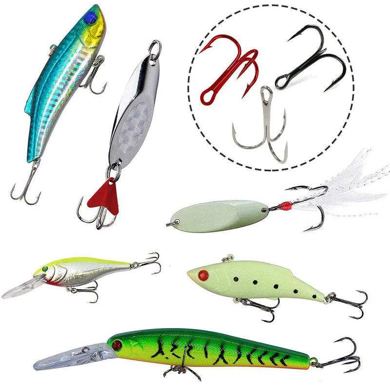 Kit 200 anzóis triplos aço carbono + anilhas p/ pesca