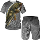 Conjunto Pesca 3D Camuflado Verão Camiseta + Short