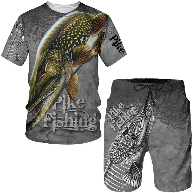 Conjunto Pesca 3D Camuflado Verão Camiseta + Short