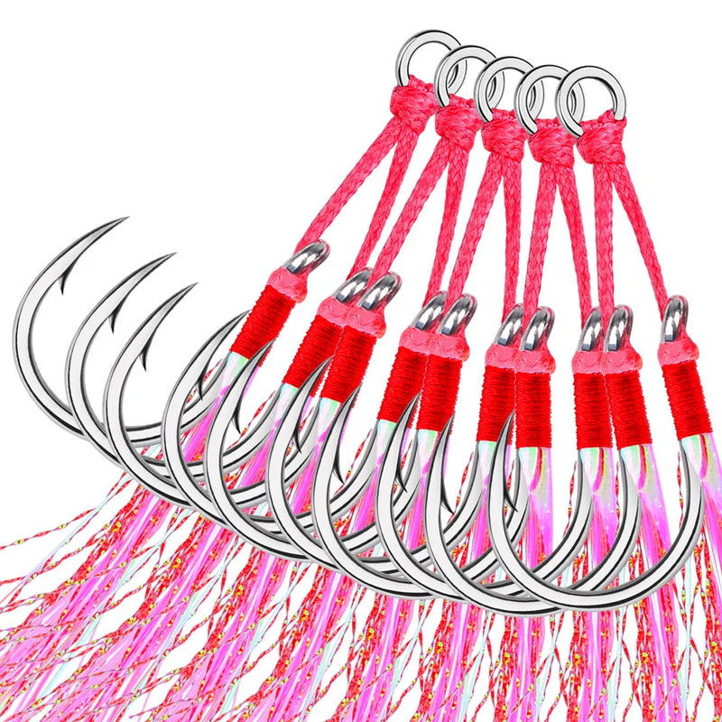Ganchos duplos com plumas rosa 5 pares aço alto carbono