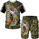 Conjunto Pesca 3D Camuflado Verão Camiseta + Short