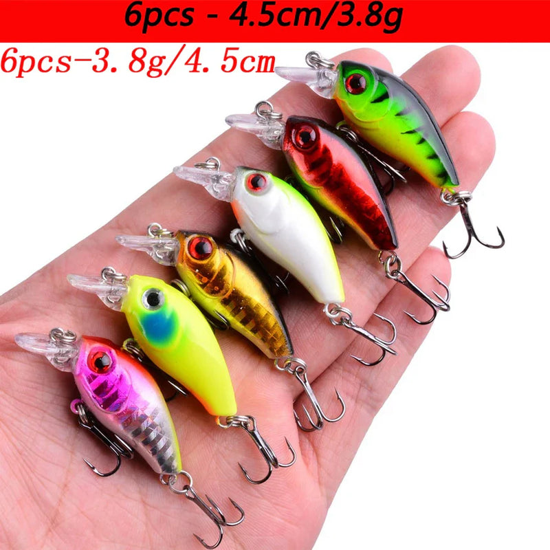 Kit iscas duras tipo minnow/crankbait com olhos 3D