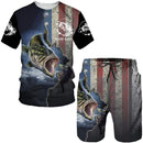Conjunto Pesca 3D Camuflado Verão Camiseta + Short