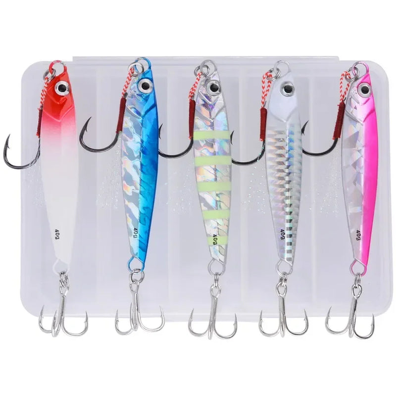 Kit 5 iscas metálicas tipo jig 7g–40g p/ água salgada