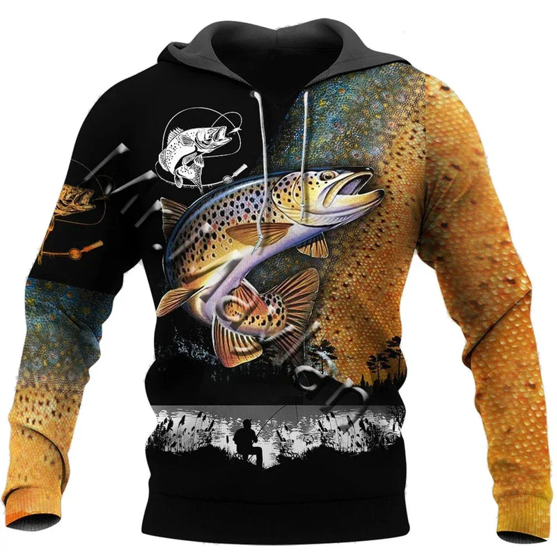 Moletom de Pesca Harajuku Unissex Casual Outono/Inverno