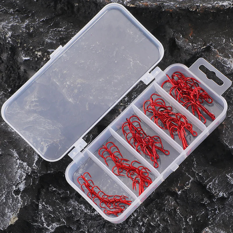 Kit PROBEROS 50 anzóis triplos vermelhos aço carbono