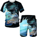 Conjunto Pesca 3D Camuflado Verão Camiseta + Short