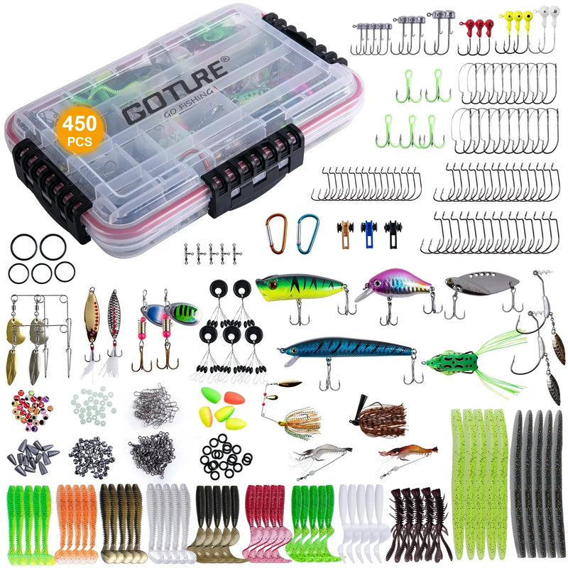 Kit Goture 450 peças com anzóis, iscas e caixa completa